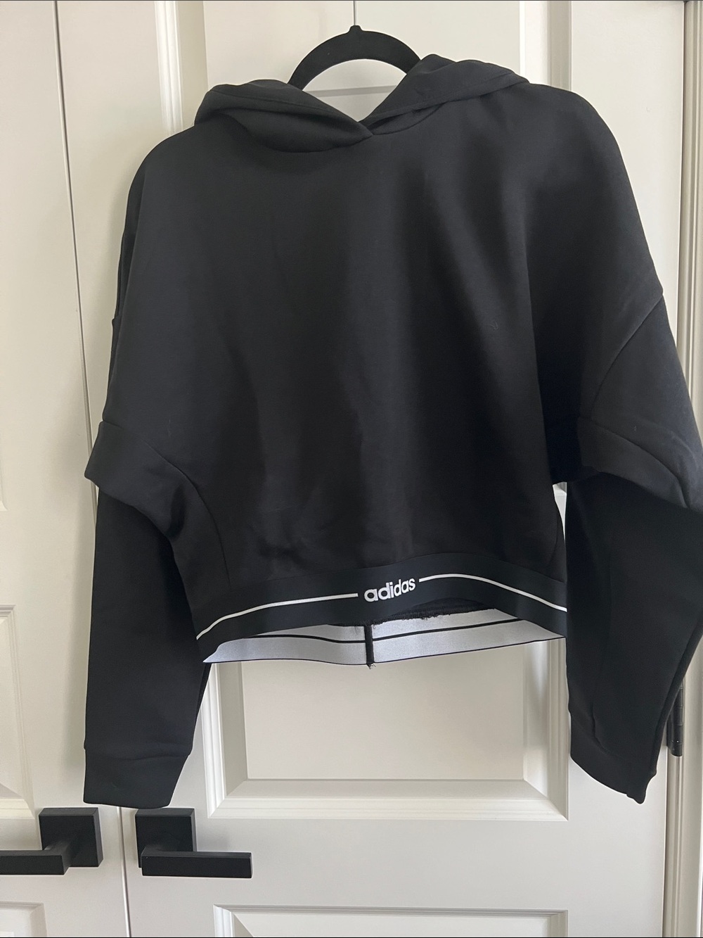 adidas Black Cropped Hoodie with Logo Hem